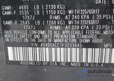 2015 Subaru Outback 2.5I Premium из США, поврежденный, VIN 4S4BSACC1F3233645